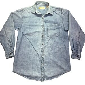 VTG Marsh Landing Denim Shirt Button Up Long Sleeve Hong Kong Mens Size S‎